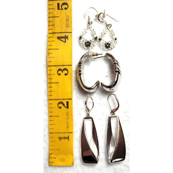 Signed Earrings Lot Silvertone Trifari Anne Klein Sterling 925 Hoops Dangle Y2K - Picture 6 of 6